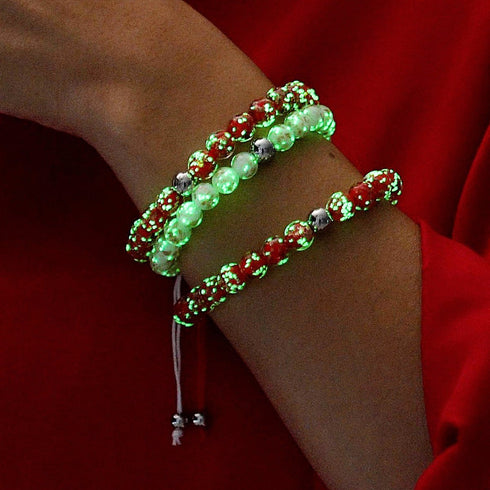 Elfenbein | Silber | Glühwürmchen-Glas-Makramee-Armband